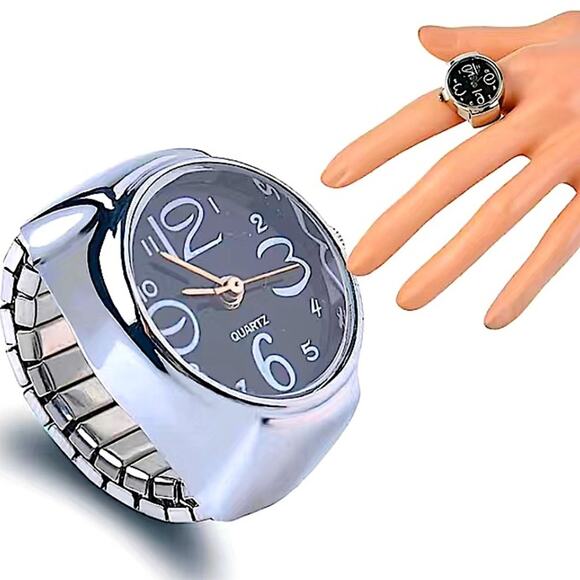 Silver Watch Ring Pink Face Adjustable Stretch Band All Sizes - Picture 2 of 3